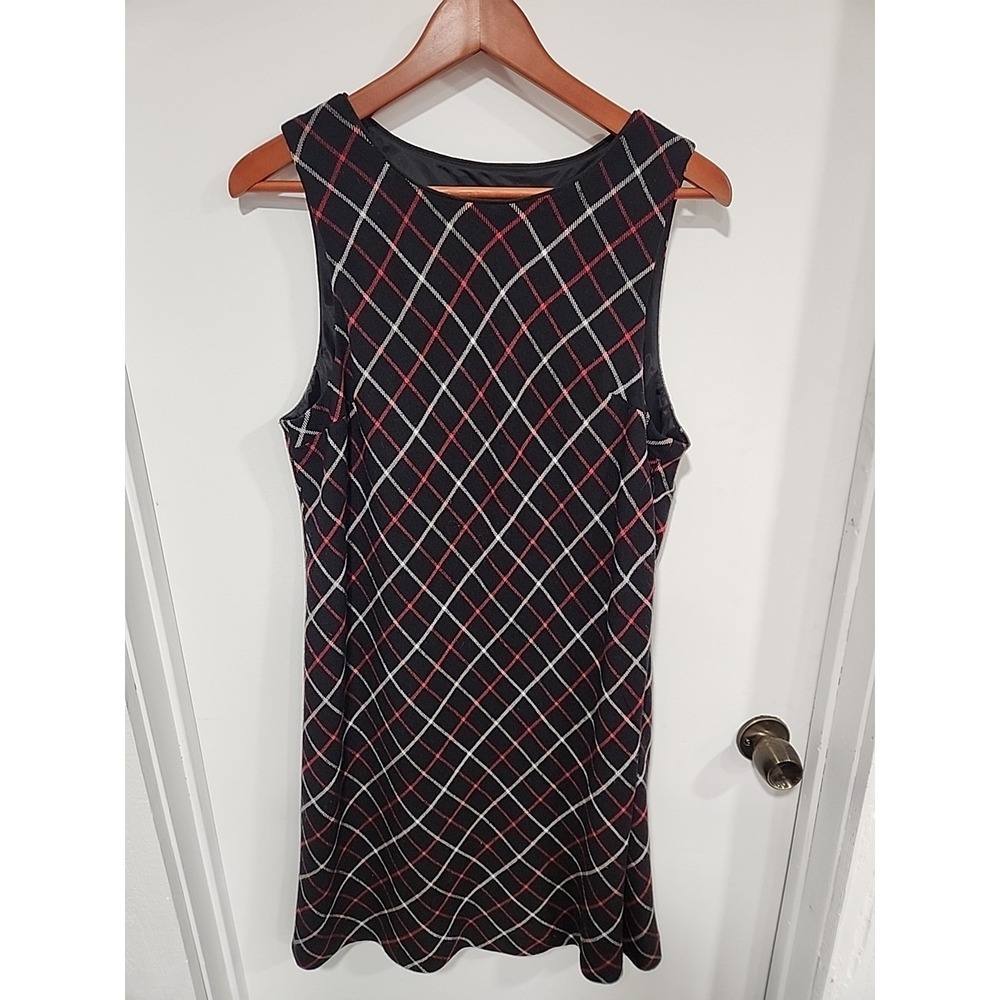 Talbots Black And Red Wool Plaid Sleeveless Dress, Sz 12 Petite, Classic Preppy